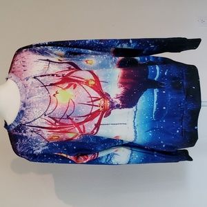 Elk lantern digitally printed crew neck pullover sweatshirt Vibrant